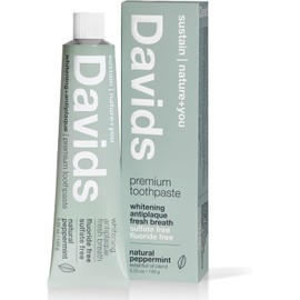 David's Natural Toothpaste, Whitening, Antiplaque, Fluoride-Free, SLS-Free, Xylitol, Peppermint Oil, 5.25 OZ