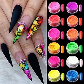 BISHENGYF Pigment Nail Powder Fluorescence Pigment Ultrafine Glitter Powder Nail Pigments Dust Nail Glitter Gradient Iridescent Nail Art Decoration.â¦