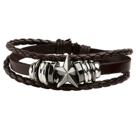 Manfnee 6Pcs Leather Braided Bracelet Punk Cuff Wrap Wristband Bracelets for Men Women Adjustable