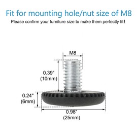 sourcing map M8 x 10 x 25mm Leveling Feet Adjustable Leveler Floor Protector for House Furniture Chair Table Desk Leg 8 Pack