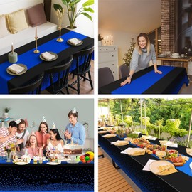 Siganorpy 3 Pack Rectangle Plastic Dot Tablecloth Set 54 X 108 Inch Waterproof Disposable Rectangle Table Cover for Wedding Graduation Birthday New Year Party Decorations (Black+ Blue)