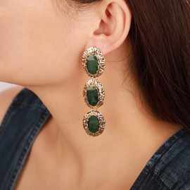 Wiwpar Boho Gold Plated Acrylic Fringe Chandelier Statement Dangle Drop Earrings Irregular Long Oval Pendant Tassel Drop Earrings for Women Party Prom Wedding (Olive green), Acrylic