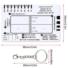 2PCS Transparent ECG 7-Step Ruler 8.6x5.4cm with Card Holders Apertures and Lobster Clasps Portable Assessment Tool for Students Paramedics and Medical Use
