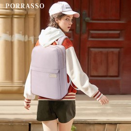 PORRASSO Laptop Backpack Women Daypack Rucksack for 16 Inch Laptop Business Waterproof Bookbag with Luggage Strap Storage Bag Travel Knapsack Purple B