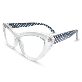 Clear Polka Dot Cat Eye Reading Glasses for Women with Sturdy Made - Spring Hinges Frame Cateye Women's Readers - Trendy for all Face Shapes Fashion Readers for Women - Cheaters Reading Glasses 3.0
