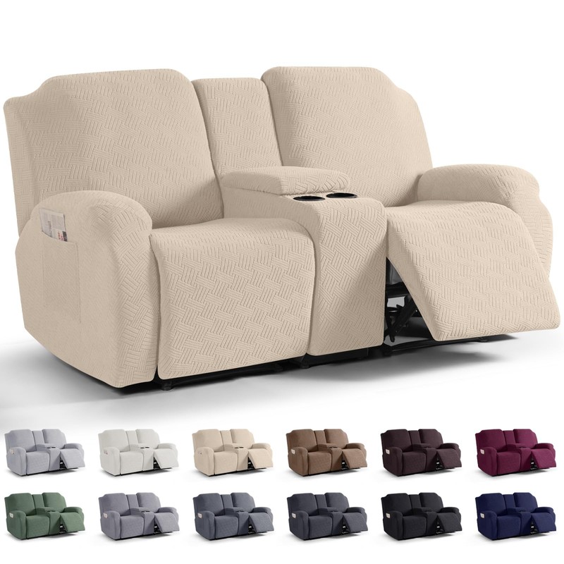 KinCam Loveseat Recliner Covers with Middle Console Slipcover, Recliner Sofa