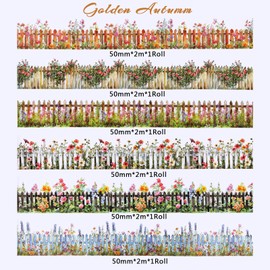 BROVITI 6 Roll Fenced Yard Theme PET Masking Tape Natural Hedge Flower Plant Butterfly Aesthetic Waterproof Landscaping Tape for DIY Diary Bullet Junk Journal Planners Scrapbooking Art Craft Supplies