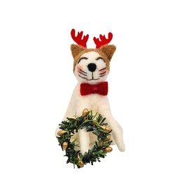 Adorable Needle Felted Christmas Ornament | Free-Standing or Hanging Decoration | Festive Christmas Decor (Cat Wearing Reindeer Antlers, One Size)
