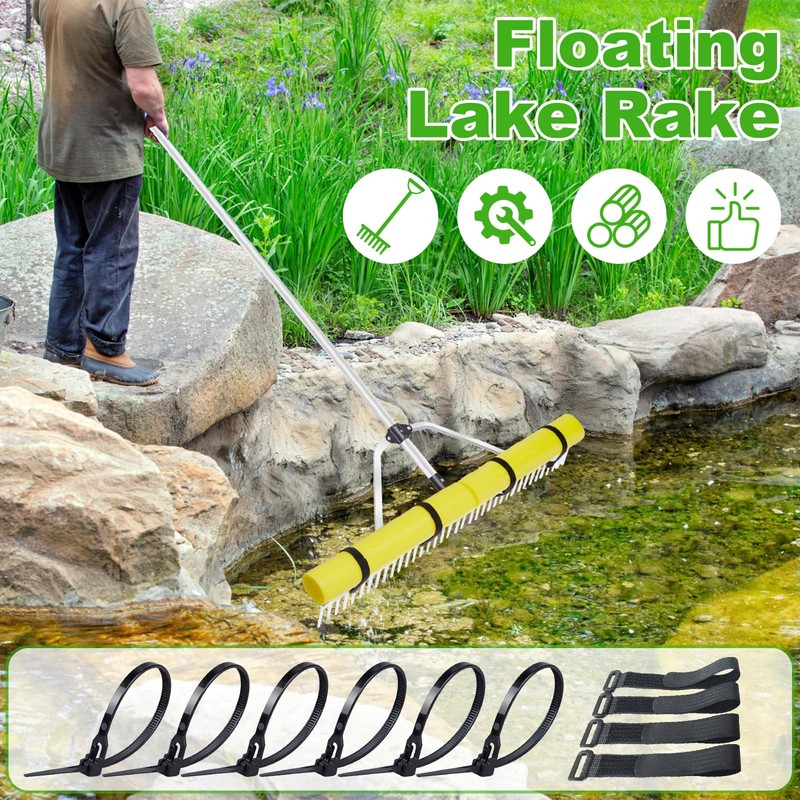 Pond Rake Aquatic Weed Rake,Detachable Float Lake Rakes,Aluminum Landscape Rake