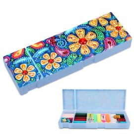 VETPW 5D DIY Diamond Painting Pencil Case, DIY Specially Shaped Diamond Pasted Painting Rhinestone Plastic Storage Box with 2 Grids for Student Office School Supplies
