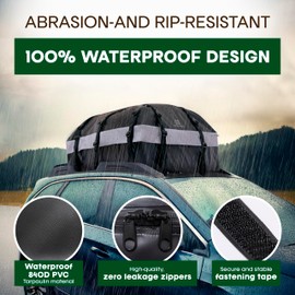 21 Cubic Feet Car Rooftop Soft Shell Cargo Carrier, 100% Waterproof - Car Storage for All Vehicle with/Without Racks - Attached Anti Slip Mat, Storage Bag, 6 Door Hooks and 6 Straps