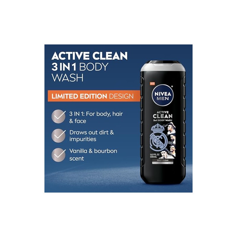 NIVEA Men Active Clean Body Wash, 16.9 Ounce