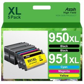 Asoih 950XL and 951XL Ink Cartridges Combo Pack Compatible for HP 950XL 950 951XL 951 Ink Work with OfficeJet Pro 8600 8610 Pro 251dw 276dw 8100 8620 (5 Pack)