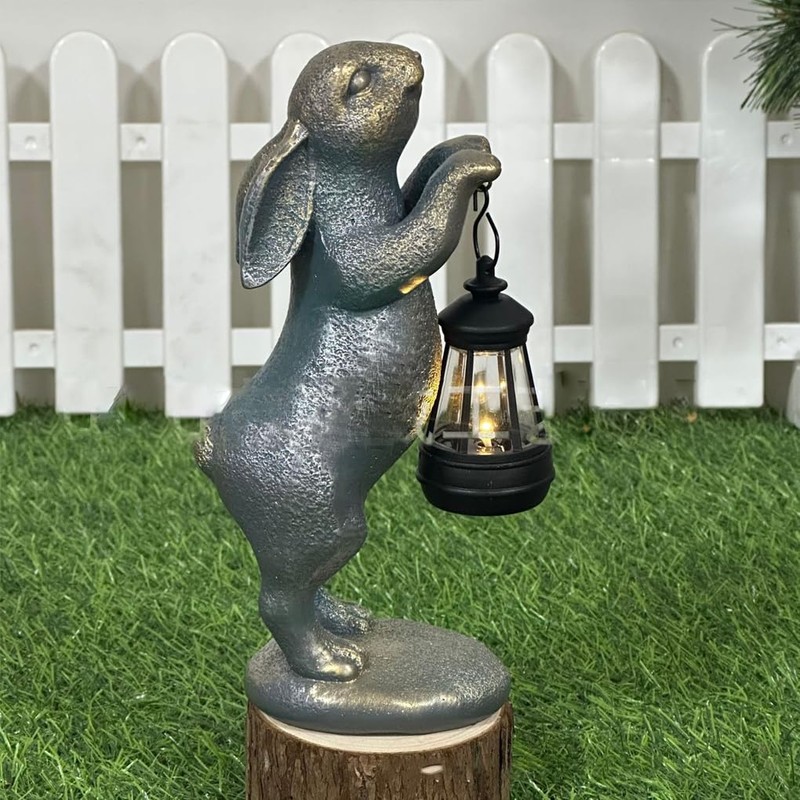 AIXXCUVQ Outdoor Rabbit Garden Ornaments with Solar Lantern Decoration for