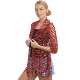 Central Chic Women's Stunning Sequin Evening Scarf - In 3 Beautiful Colours (Red)