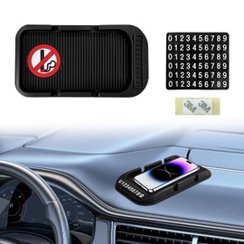 Lecctso Car Dashboard Cell Phone Holder, Silicone Anti-Slip Pad Mat with Number Plate Auto Silicon Tray for Placing Phone Keychains, Car Interior Accessories Fits All Cars (Black no smoking)
