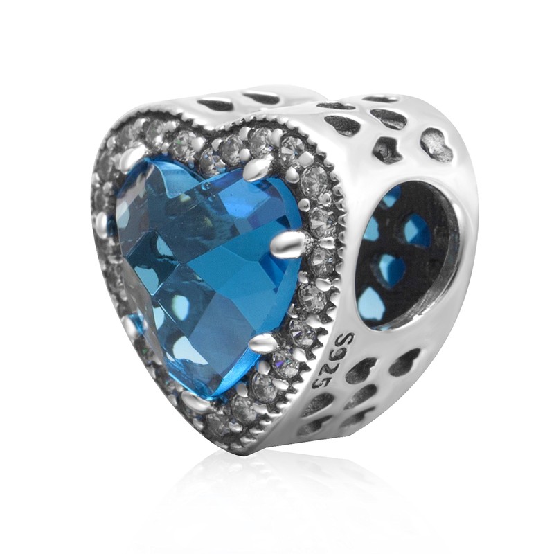 ABUN Radiant Heart Charm with Red and Clear CZ 925