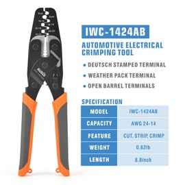 iCrimp Open Barrel Terminal& Weather Pack Terminal Crimper for AWG 24-14 with Built-in Wire Stripper&Cutter