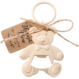 24 pcs Bear Bottle Openers Baby Shower Favors for Guests Bottle Opener Baby Shower Souvenirs Gift Decorations with Organza Bags Thank You Tags for Theme Party Favors (Gold Bear Keychain)