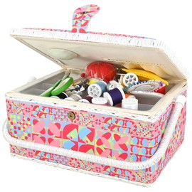 Large Vintage Pattern Sewing Box for Sewing Supplies, Ideal Sewing Basket for Beginners Professionals with Removable Tray Accessories for Seamstress