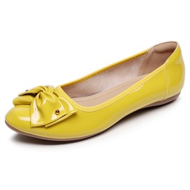 VenusCelia Women's Bows Dance Flat Shoes (7 M US,Yellow Patent)
