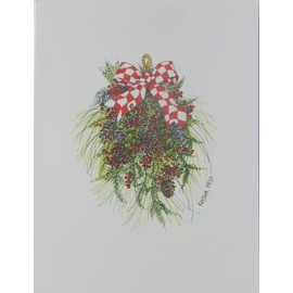 "The Red Checked Bow," Scenic Christmas Cards (Smaller Card), Box of 10, by Onion Hill Designs