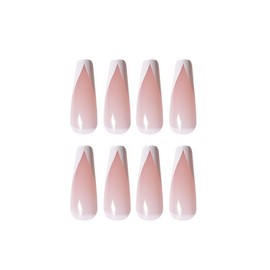 Bufenia Shiny Ballerina Press on Nails Artificial Nails French Tips Full Surface Nails White Square False Acrylic Nails for Women and Girls 24 Pieces