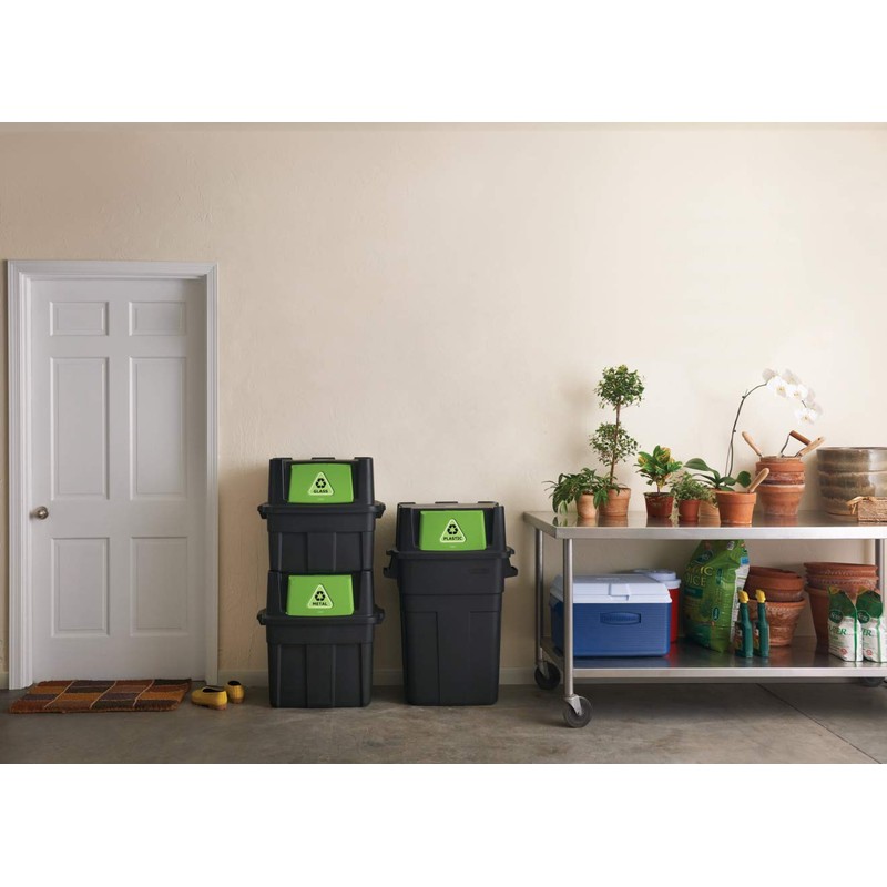 Rubbermaid Recycling Bin with Swing Lid, 14-Gallon, Black Stackable Lid
