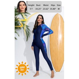 Halcurt Women Full Rash Guard Bathing Suit UPF 50 Long Sleeve Zipper One Piece Swimsuit Navy L