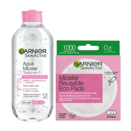 Kit Garnier Skin Active Micelar Todo en 1 400ml + Ecopads