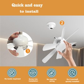 18" Socket Fan Light with 2.4G Remote/APP Control 6 wind Speeds 3 Color Temperatures Socket Ceiling Fan Light,E26 Base Screw Socket Ceiling Fan with Lights,for Small Rooms,Kids Room Kitchen