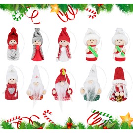 Homewit Handmade Christmas Dolls Pendant Set, 10Pcs Hanging Tree Decorations Christmas Ornaments 7cm Plush Angel Santa Elf Gnome for Xmas Festive Party Home Window Tree Decor in Box