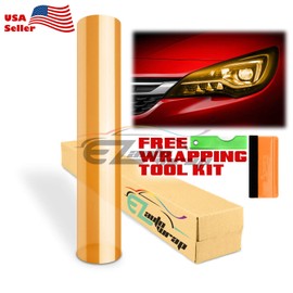 EZAUTO WRAP Free Tool Kit 12"x108" (1FT x 9FT) Glossy Orange Headlight Taillight Fog Light Side Marker Vinyl Tint Film Self Adhesive