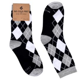 No Cold Feet Kids Boys Fun Dress Socks, Colorful, Patterned, Novelty, Mid-High, Long, Black and White Argyle