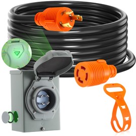 Kanayu 30 Amp Generator Cord and Power Inlet Box, L5-30p to L14-30r 30 Amp 3 to 4 Prong Locking Connector with Pre-drilled L14-30p Inlet Box Generator to House Combo Kit, Stw 10 Awg, Etl Listed(20 ft)