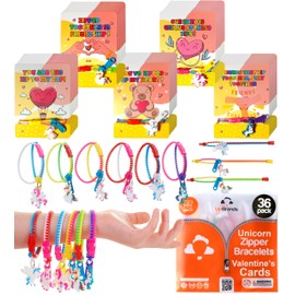 UpBrands 36 Unicorn Zipper Bracelets with 36 Valentine's Day Cards - Sensory Fidget Valentine's Favors and Gifts for Kids Classroom Exchanges