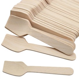 100PCS 3.75 inch Mini Wooden Square Scoop Spoon Square Head Disposable Tasting Sampling Spoon for Ice Cream Consumption Plastic Cutlery Alternative Biodegradable and Compostable