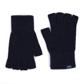 UNDERCONTROL Logo Label Unisex Fall Winter Outdoor Solid Color Stretchy Knit Fingerless Half Finger Warmer Touch Screen Typing Texting Casual Gloves Mittens Handwarmer Korea (NAVY)
