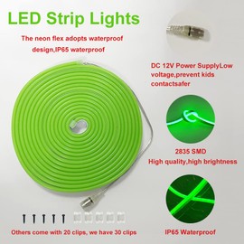 Vasten LED Neon Strip Light - Neon Flex LED 16.4ft/5m 12V DC LED Neon Strip Light, Silicone LED Neon Flexible Strip Cut 1cm for Indoor Outdoor DYI Signage Decor (Power Adapter not Included) (Green)