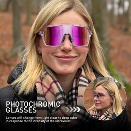 KAPVOE Photochromic Cycling Glasses Men Mountain Bike Glasses Women Clear MTB Sports Sunglasses TR90 Biking Goggles Transition Bicycle Glasses Triathlon Running UV Protection Purple