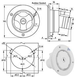 Fuel Cap 80 mm Water Tank Cap with 2 Keys Leak-Proof Water Drinking Water Lid for Motorhome Caravan RV Camper, for ID 38 mm Water Pipes 30-40 mm Door Sign Thickness