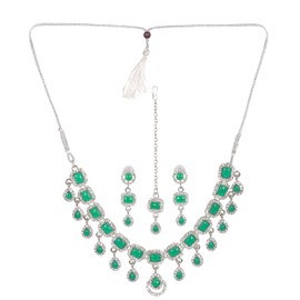 CZ Cubic Zirconia Silver Plated Polsih Crystal Women's Party Bridal Earrings Necklace Jewelry Set, Metal, cz stone