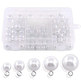Swpeet 90 piezas de 8 mm, 10 mm, 12 mm, 14 mm, 16 mm, casquillo de perlas blancas de media bola, kit de surtido de botones de gancho para manualidades, costura, bufanda y ropa
