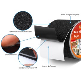 Anti Slip Traction Tape, Non-Slip Grip Adhesive Tape to Indoor or Outdoor Stair,Tubs, Boats, Safety Grip Tape Non Skid Roll for Stair Steps (Black, 4 Inch x 35 Feet)