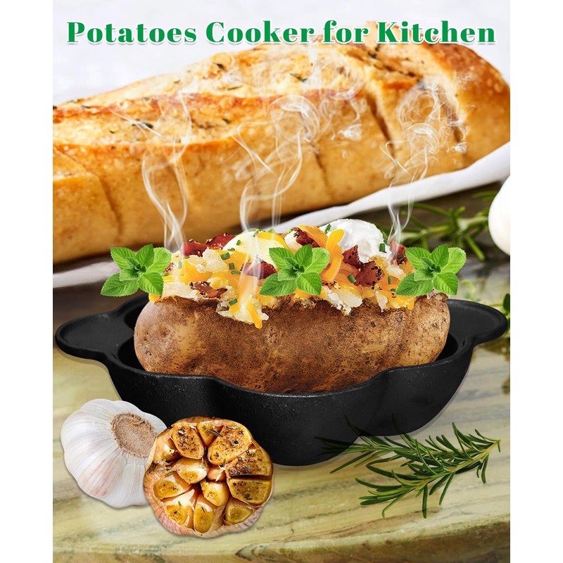 Pinra Pre-Seasoned Cast Iron Dutch Oven Pot, Potato Garlic Roaster