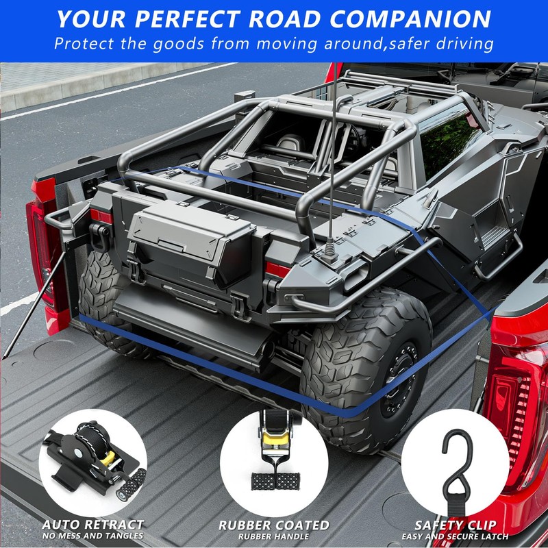 SZYANG 2PCS Retractable Tie Down Straps Compatible with 2019-2025 Chevy
