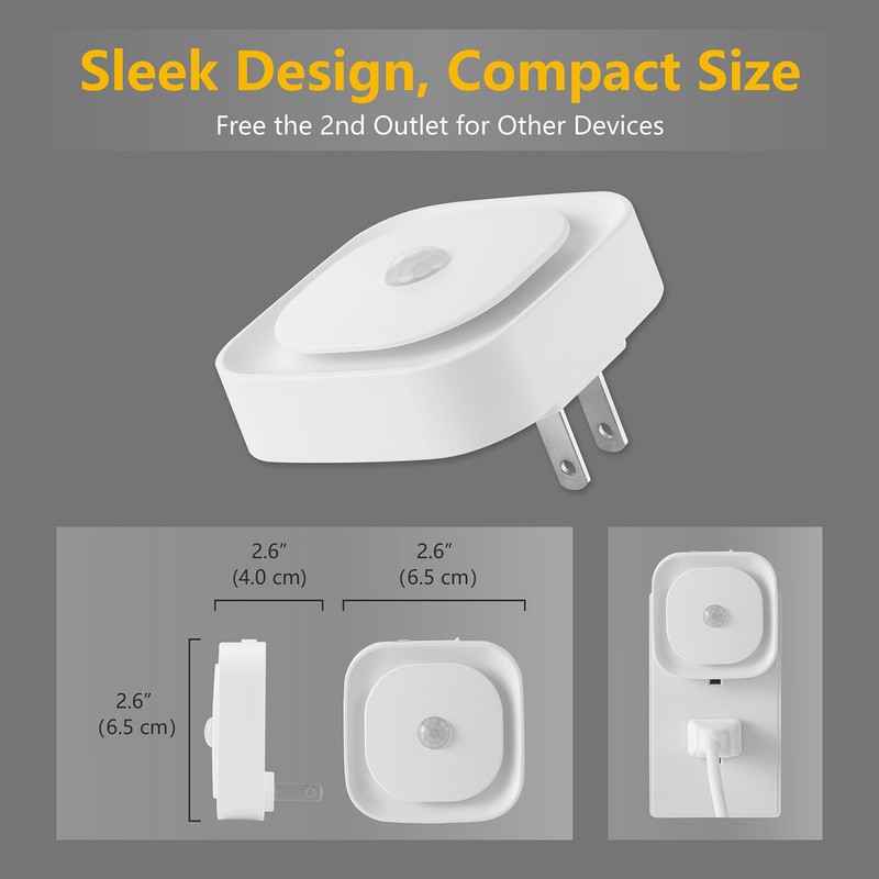 YUNLEX 2 Pack Plug in Night Light with Motion Sensor