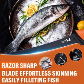 Golden Bird Fish Fillet Knife - 7" Fishing Knife 5Cr15Mov Steel Boning Knife with Sharp Edge Fillet Knife for Meat, Non-Slip Handles Fish Knife with Sheath for Outdoors, Camping, Hiking, Men's Gift