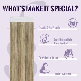 fshine Blonde Tape in Human Hair Extensions 20 Inch Dark Ash Blonde Mixed with Golden Blonde Tape in Hair Extensions Soft Hair Tape in Extensions Remy Human Hair for Women 20pcs 50g