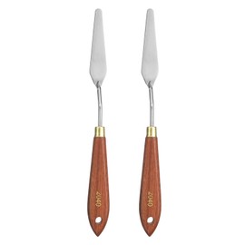 HARFINGTON 2pcs Palette Knife Painting Tool 3.15" x 0.67" Stainless Steel Teardrop Blade 8.86" Length Spatula Painting Pallet Knives with Hole Beech Wood Handle for Acrylic Canvas, Red/Silver